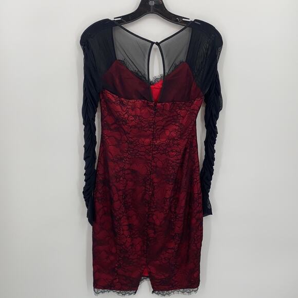 Bebe Red Black Lace Overlay Bodycon Dress Size XS - Picture 8 of 16